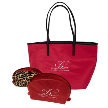 “Diva” Red & Leopard Print Tote With 2-in-1 Cosmetic Case Set
