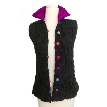 Black Cocoon Vest with Magenta Collar