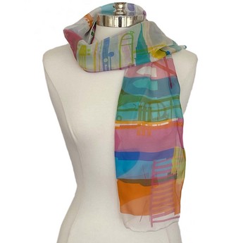 Ivory & Multicolor Met Opera Cityscape Scarf