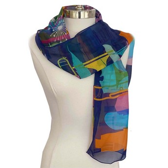 Blue & Multicolor Met Opera Cityscape Scarf