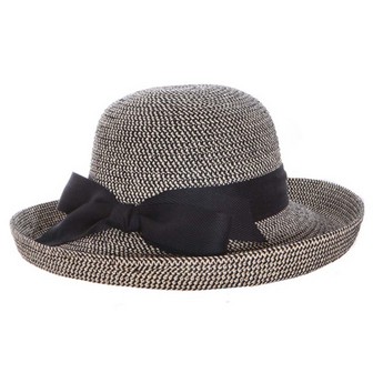 Black Packable Hat With Roller Brim & Black Bow