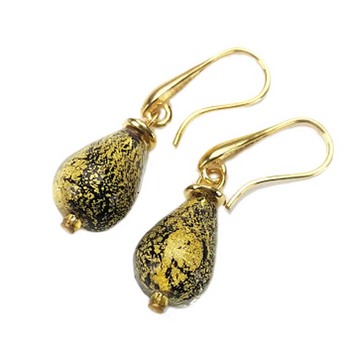 Black & Gold Murano Glass Bead Earring