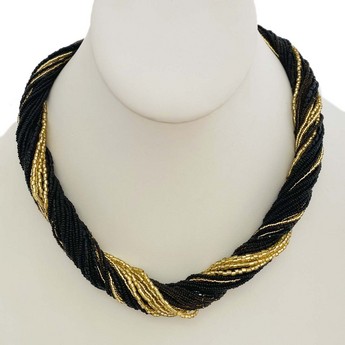 Black & Gold Murano Glass Twist Necklace