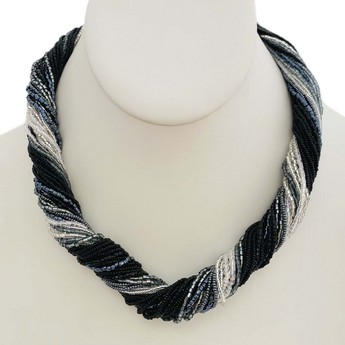 Black & Silver Murano Glass Twist Necklace