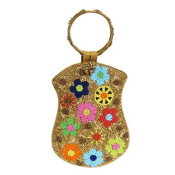 Floral Beaded Mobile Bag with Ring Handle