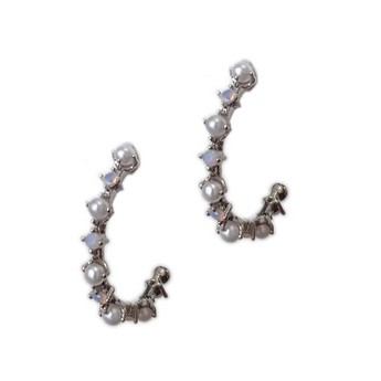  Petite Hoop Pearl & Crystal Earring (White Gold)