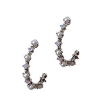 Petite Hoop Pearl & Crystal Earring (White Gold)