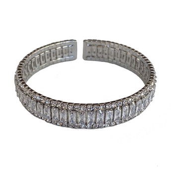 White Gold & Crystal Baguette Cuff