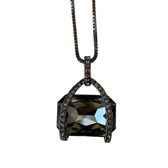 Wishbone Pendant Necklace with Black Diamond Crystal