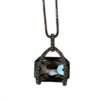 Wishbone Pendant Necklace With Black Diamond Crystal