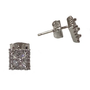 Halo Princess Cut Earring in White Gold