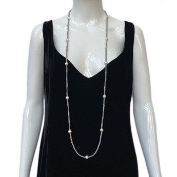Long Crystal & White Pearl Necklace