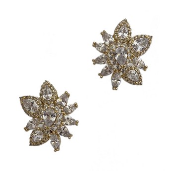 Ten Stone Crystal Stud Earrings (Gold)
