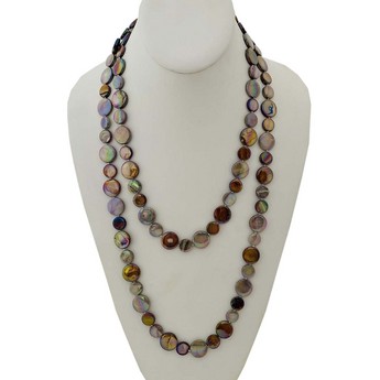 Chocolate & Taupe Long Mother of Pearl Necklace (50”)