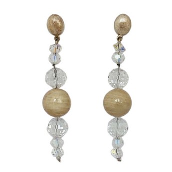 Petrified Wood & Crystal Earrings