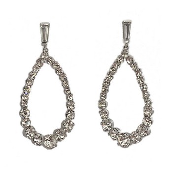 Oval Drop Crystal Earrings in White Gold