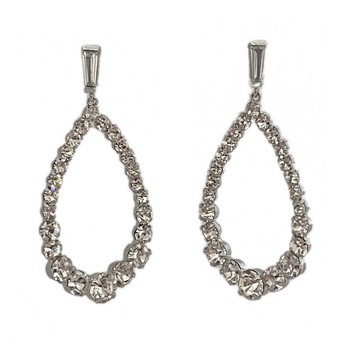 Oval Drop Crystal Earrings In White Gold