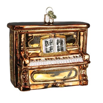 Upright Piano Glass Ornament - Gold