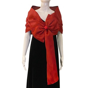 Red Silk Evening Wrap with Bow