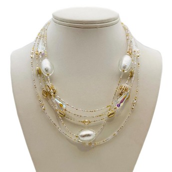 White & Gold Multistrand Murano Glass Necklace