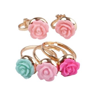 Boutique Rose Rings & Clip-On Earrings (SET OF 4)
