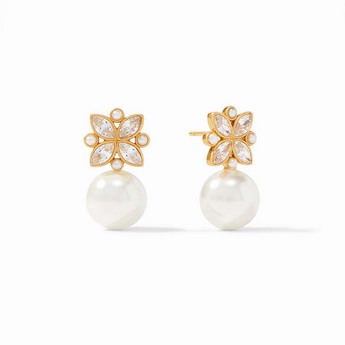 Pearl Drop Earring with Floral Motif Stud