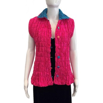 Pink Cocoon Vest with Turquoise Collar