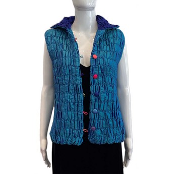 Turquoise Cocoon Vest with Royal Blue Collar