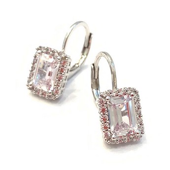 Halo Crystal Drop Earrings (White Gold)