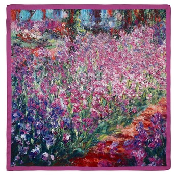 Monet Garden Scarf with Hot Pink Border