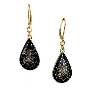 Sputnik Black & Gold Teardrop Earrings