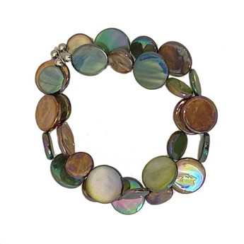 Green/Brown Double Strand Mother-of-Pearl Bracelet
