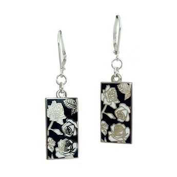 Navy Blue & White Rose Earrings