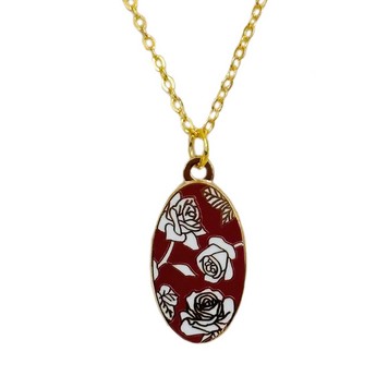 Red & Gold Necklace with White Roses