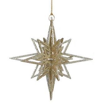 Sputnik Glittered Silver Starburst Ornament