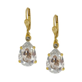 Clear Crystal & Gold Teardrop Earrings