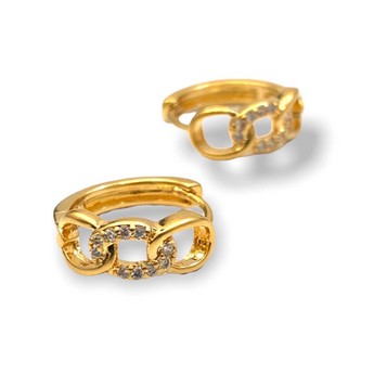 Crystal Link Huggie Earrings in Gold