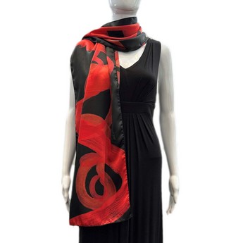 Black & Red Silk “Vincerò” Scarf