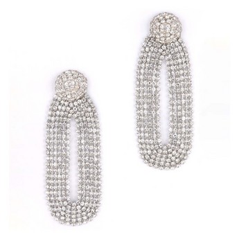 Silver Oval Beaded Earrings