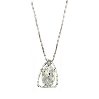 Long Pendant Necklace with Clear Rock Crystal