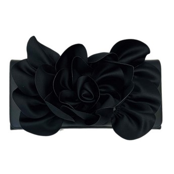  Black Napa & Satin Rose Clutch