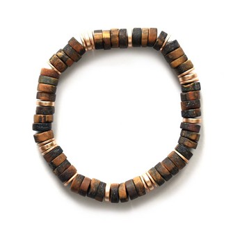 Natural Tiger Eye Stone & Gold Stretch Bracelet