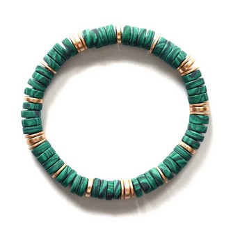 Natural Malachite Stone & Gold Stretch Bracelet