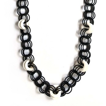 Black Wire & White Mother Of Pearl Necklace