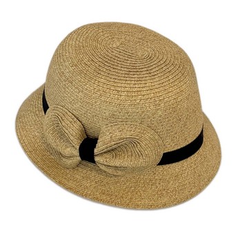 Recycled Straw Cloche With Bow