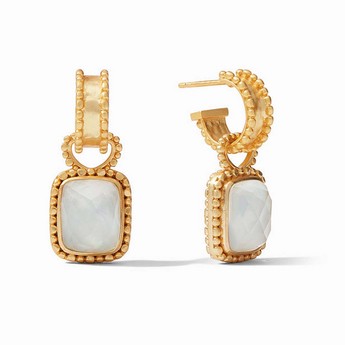 Gold Hoop Earring With Iridescent Clear Charm