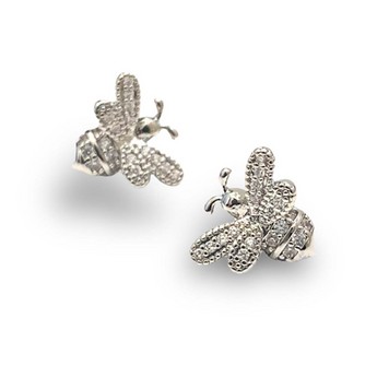 “Bee Happy” Tiny White Gold Stud Earrings