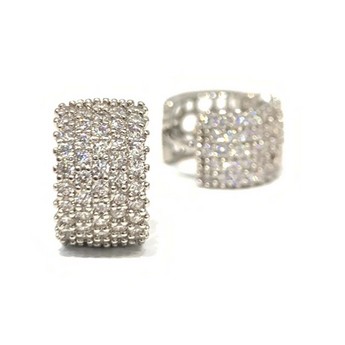 Small White Gold & Crystal Huggie Earrings