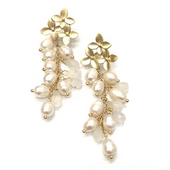 Adelina Pearl & Quartz Cluster Earrings in Gold