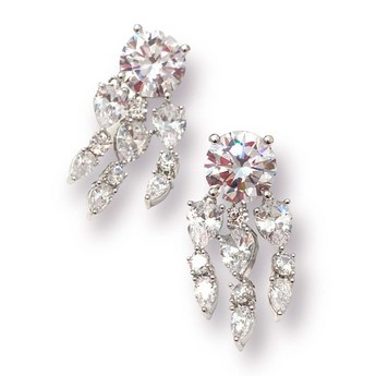 Multi- Cut Crystal Drop Earrings In White Gold
